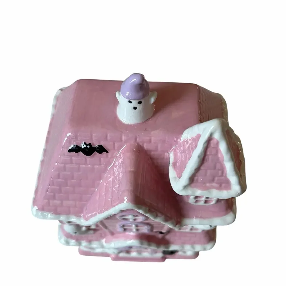Pink Halloween HAUNTED HOUSE Cookie Jar by Booville Ceramic Spooky Boo New
